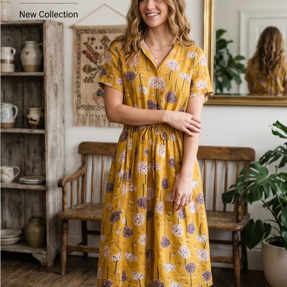 Zaful Mustard Floral Midi Dress